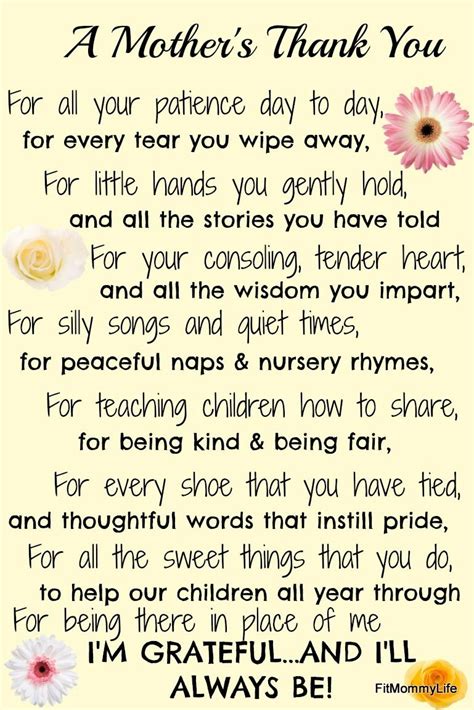 Send it via parentsquare or bring them a card along with flowers or a gift card, and bring a smile to their face. A Mother's Thank You - this makes a great gift for a ...