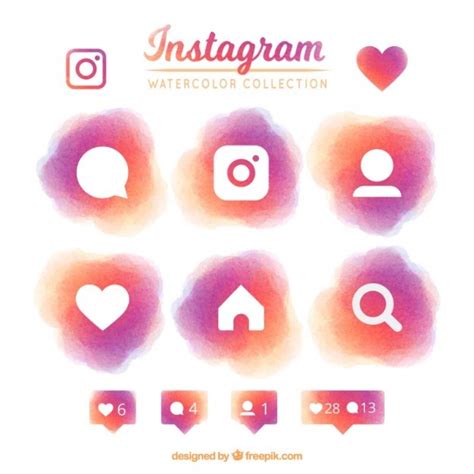 Set Of Instagram Watercolor Icons Vector Free Download