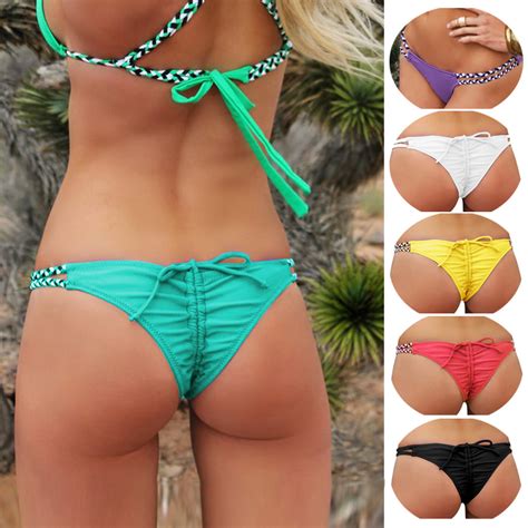 ladies brazilian cheeky bowknot bottom bikini swimwear t back v thong swimsuit ebay