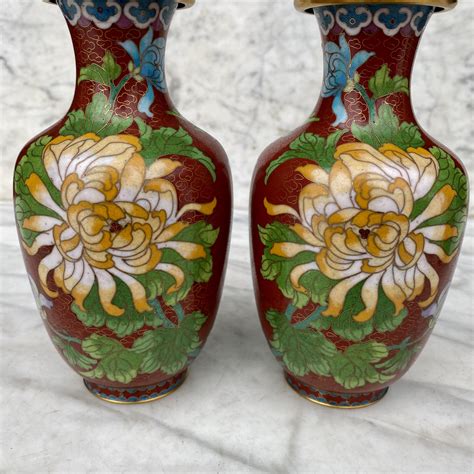Lovely antique chinese rose medallion urn turned into a table lamp with hand painted chinese scenery and raised. Vintage Chinese Brass Floral Motif Painted Urn Vase - a ...