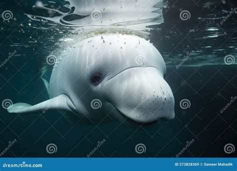 a curious and friendly beluga whale swimming in a pod showing off its curious and friendly