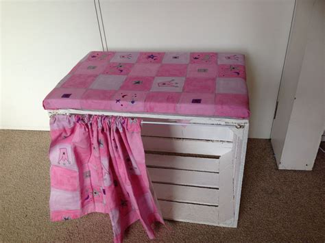 Painted Rustic Apple Crate Kids Storage Unit With Cushion And Curtain