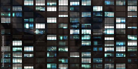 Seamless Skyscraper Facade With Windows And Blinds At Night Modern