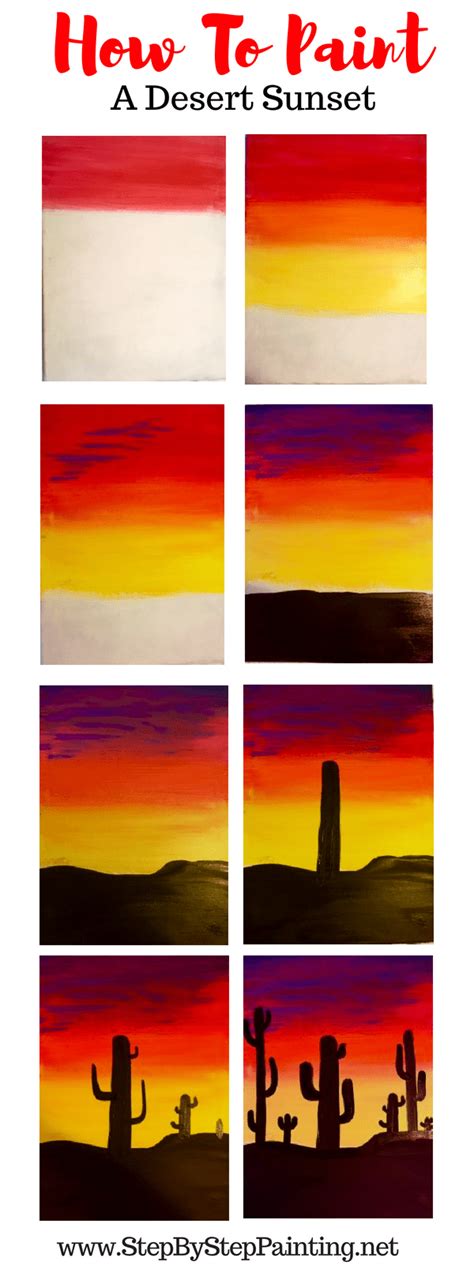 How To Paint A Cactus Silhouette Sunset Step By Step Acrylic Painting