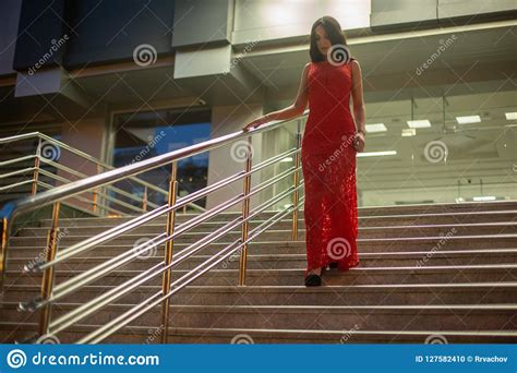 Gorgeous Young Girl Walking Down Stairs Stock Photo Image Of