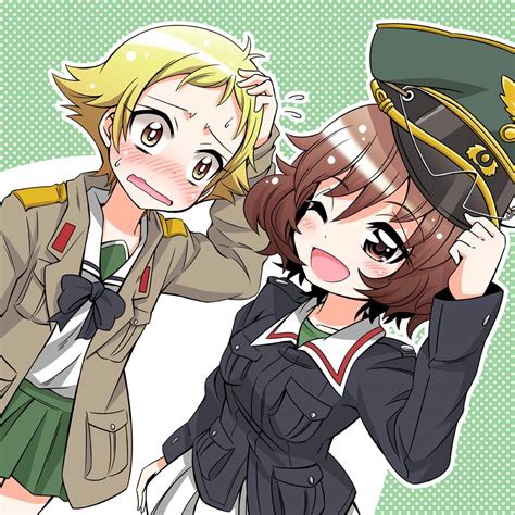 Akiyama Yukari Blonde Hair Blush Brown Eyes Brown Hair Emu Toran Erwin Girls Und Panzer Hat