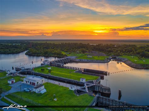 Stuart Florida At The St Lucie Lock And Dam Sunset Aerial Hdr