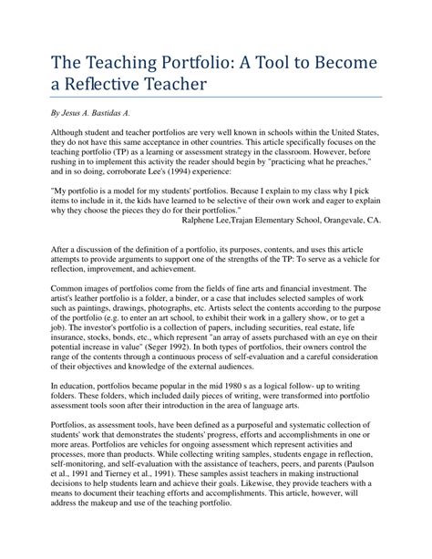 Pdf The Teaching Portfolio A Tool To Become A Reflective Teacher