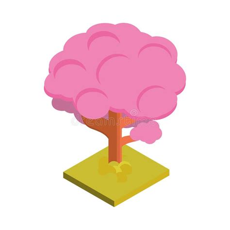 Pink Tree Isometric Stock Vector Illustration Of Grass 215662478