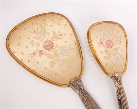 Vintage Hand Mirror And Brush Vanity Set Embroidered Floral Etsy