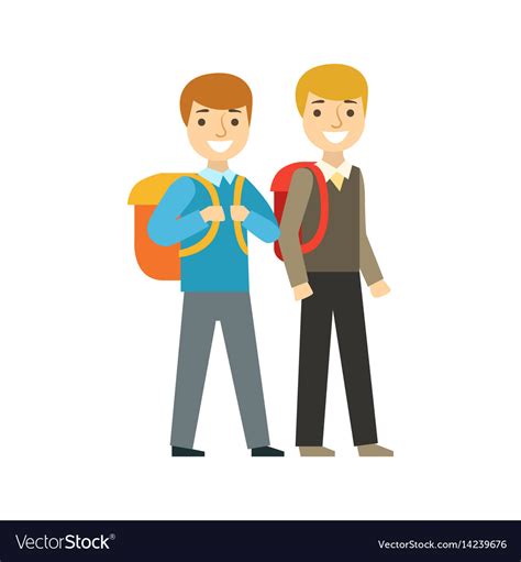 Two Boys Walking To School Together Part Of Vector Image