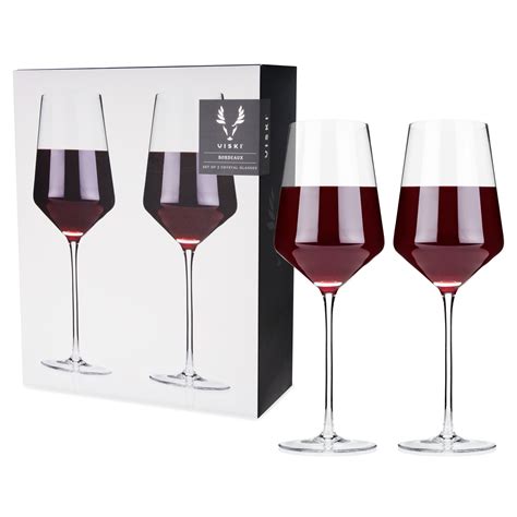 Viski Raye Angled Crystal Bordeaux Wine Glasses Set Of 2 No Lead Premium Crystal Clear Glass
