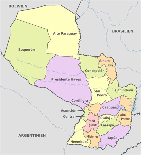 Angrenzende länder sind argentinien, bolivien und brasilien. File:Paraguay, administrative divisions - de - colored.svg ...