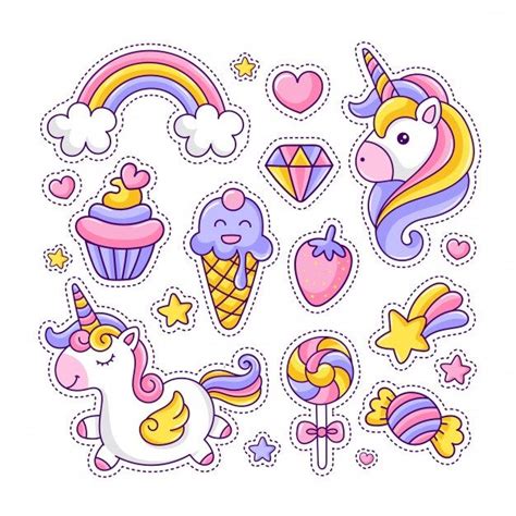Premium Vector Colorful Cute Unicorn And Desserts Sticker Pack