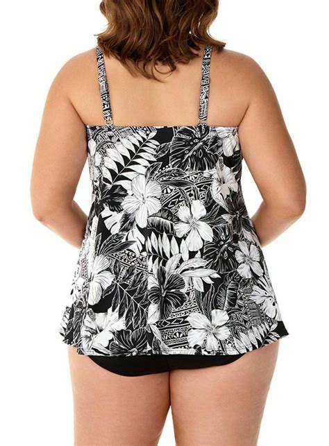 Miraclesuit Black And White Plus Size Sweetheart Neckline Tankini Top