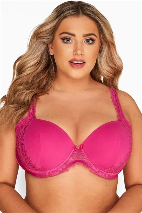 Hot Pink Lace Underwired Moulded Bra Yours Clothing