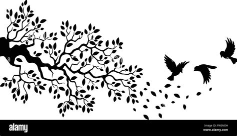 Illustration Of Tree Branch With Bird Silhouette Stock Vector Image