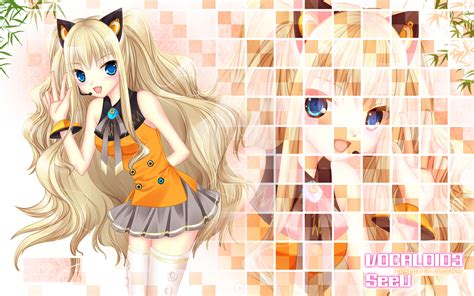 Animal Ears Blonde Hair Blue Eyes Catgirl Long Hair Seeu Vocaloid