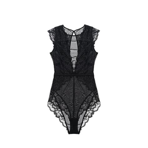 2017 New Fashion Women Black Sexy Soft Lingerie Jacquard Lace Mesh Cut Out Hight Leg Trim