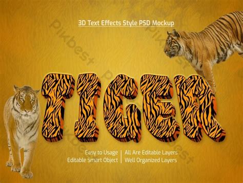 Tiger 3d Cool Text Font Style Effect Mockup Premium Psd PSD PNG