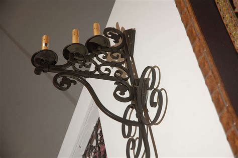 Set Of Three Large Spanish Wrought Iron Wall Sconces With Three Lights
