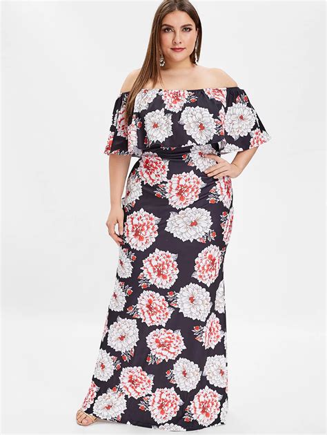 Wipalo Plus Size Floral Print Maxi Dress Summer Off The Shoulder Half Sleeve Women Dress