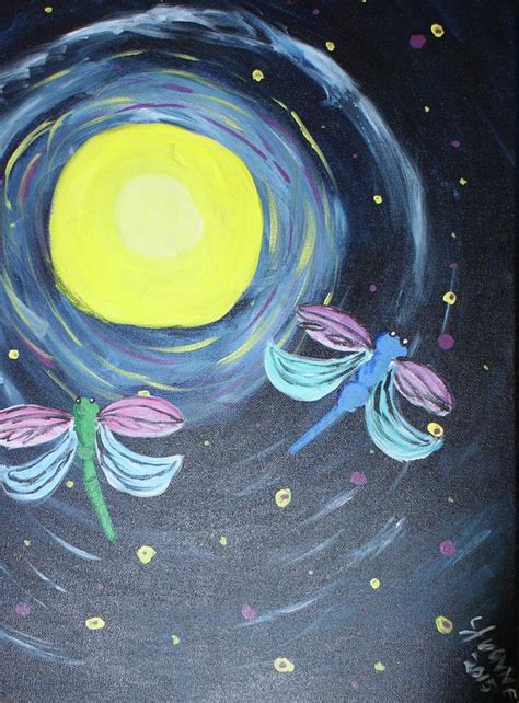 Dragonflies And Moonlight Painting By Yvonne Sewell Fine Art America