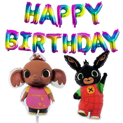 Bing And Sula Party Balloon Pack With 16 Rainbow Happy Birthday