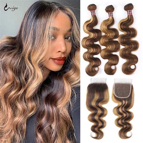Honey Blonde Bundles With Closure Colored Human Hair Bundles With
