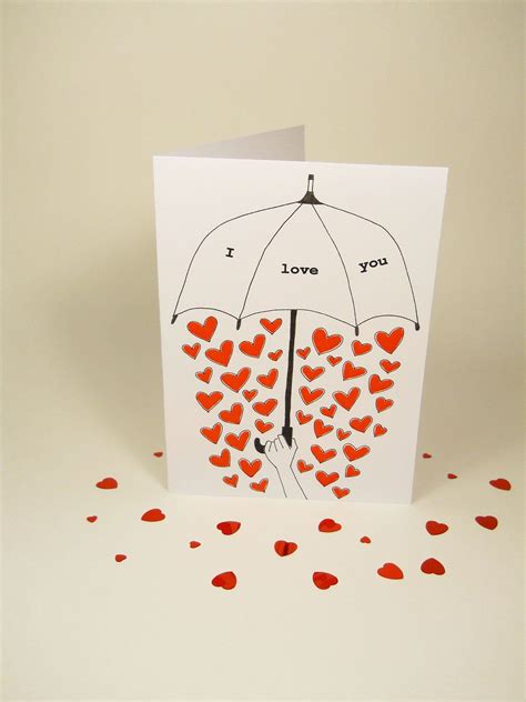 Valentines Day Card Love Umbrella Card I Love You Hand Drawn
