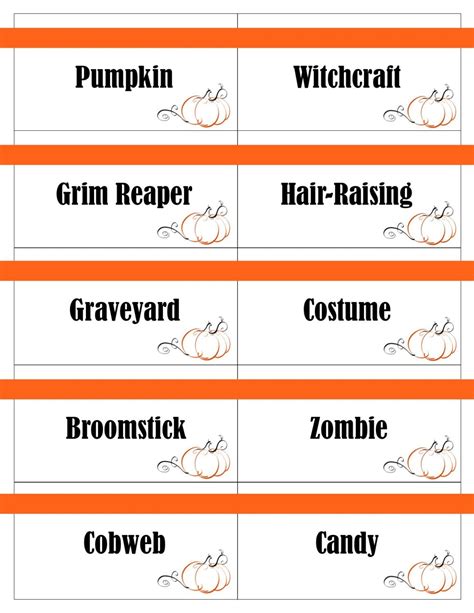 Printable Halloween Game Cards For Pictionary Charades Hangman And 20