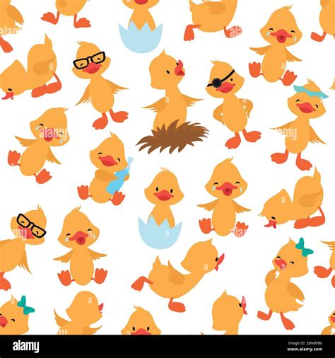 Baby Duck Seamless Pattern Cute Ducklings Kids Album Vector Wallpaper