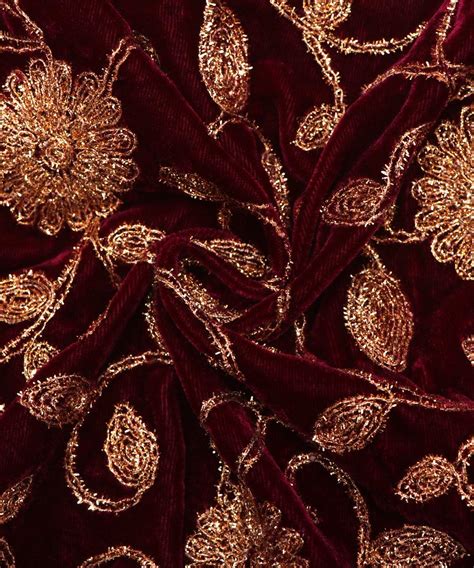 Maroon Colour Floral Zari Embroidery Velvet Fabric Fabric Dekho