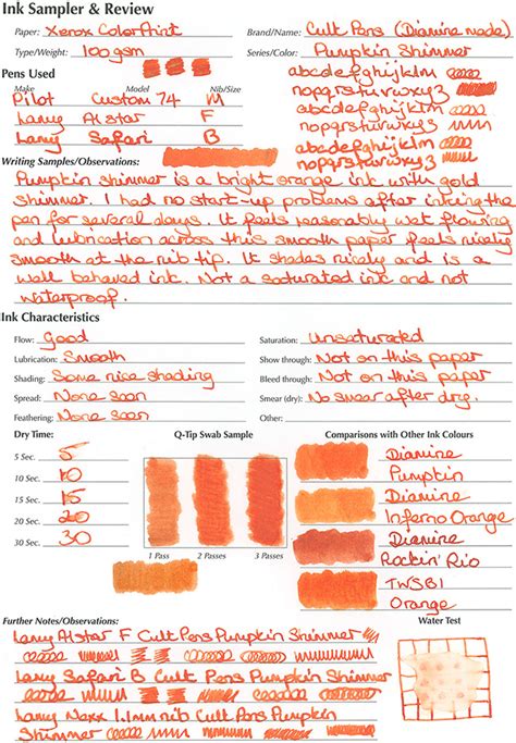 Ink Review Cult Pens Pumpkin Shimmer Diamine Inks Exclusive