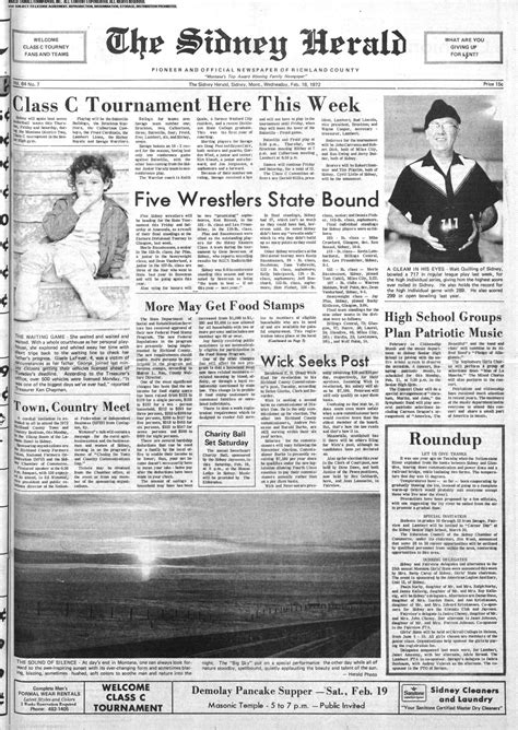 Sidney Herald February 16, 1972: Page 1