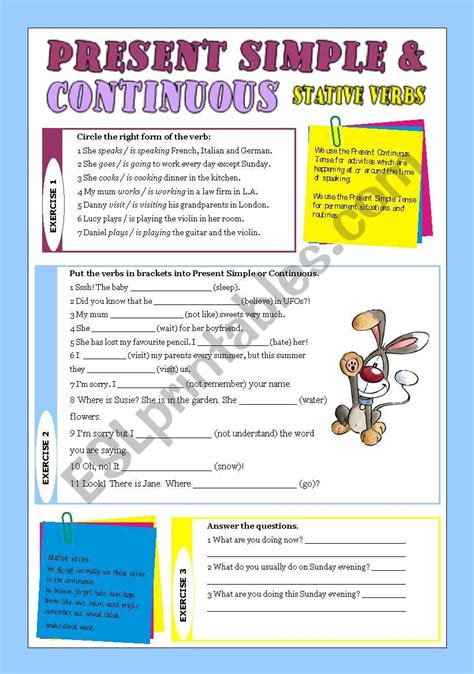 Resent Simple And Continuous With Stative Verbs Esl Worksheet By Veljaca