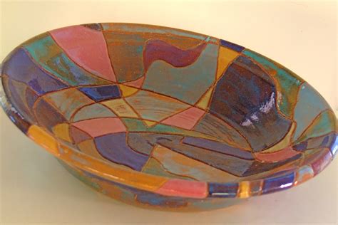 Stone Farm Pottery Multi Colored Carved Mosaic Bowls
