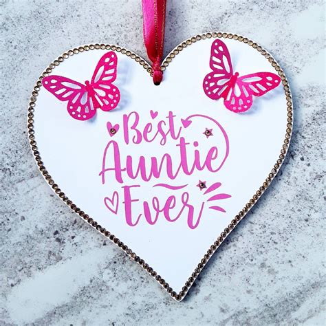 Best Auntie Ever Hanging Heart Butterfly Decoration Sign Etsy UK