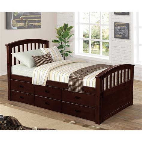 Harper And Bright Designs Espresso Twin Size Solid Wood Platform Bed With