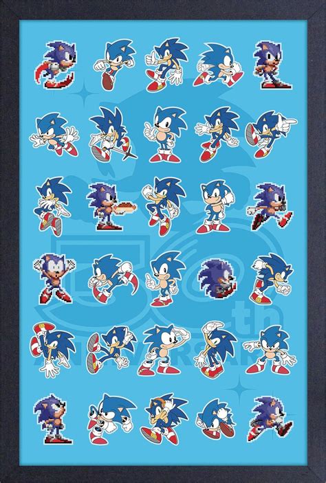 Oct212849 Sega Sonic 30th Poses Through The Years 11x17 Framed Print