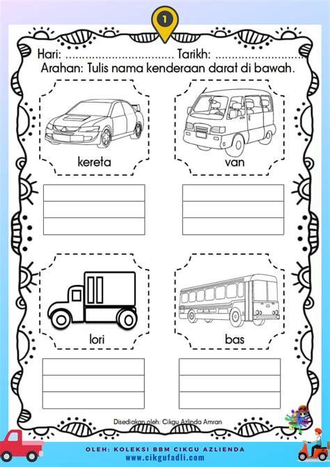 Lembaran Kerja Prasekolah Tema Kenderaan Darat Hae Reedy