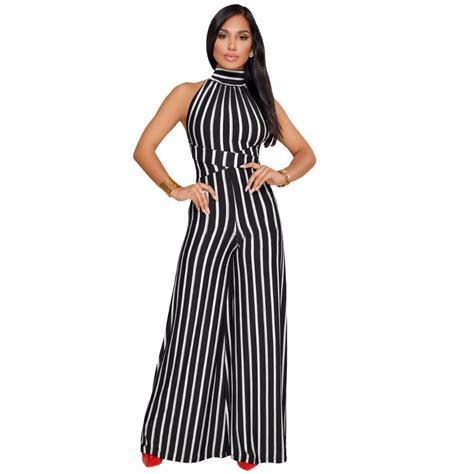 2018 New Summer 4 Colors Sexy Striped Halter Loose Jumpsuit S Xl Women Fashion Bow Sleeveless