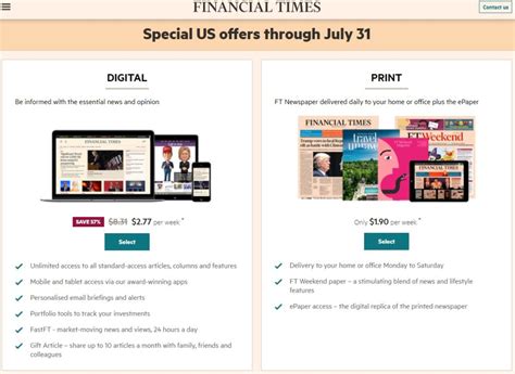 Print + premium digital subscription now $675/year. Financial Times $99 Print Subscription, Subscribe by 7/31 ...