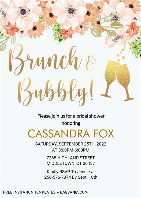 Gold Brunch And Bubbly Invitation Templates Editable With Ms Word