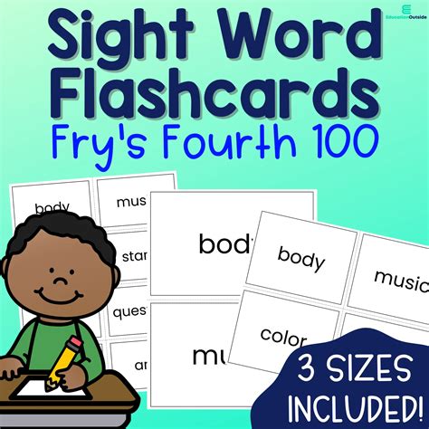 Frys Fourth 100 Sight Words Flashcards 301 400 3 Sizes Included