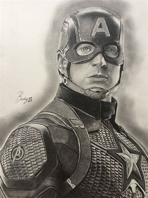 Capitan America Graphite Pencil Portrait Marvel Art Drawings