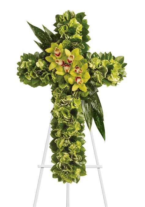 Heavenly Comfort Green Orchid Funeral Flower Cross