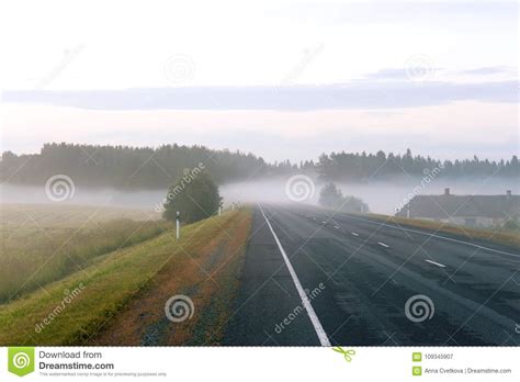 Rural Scene With Soft Morning Foggy Fields Stock Image Image Of