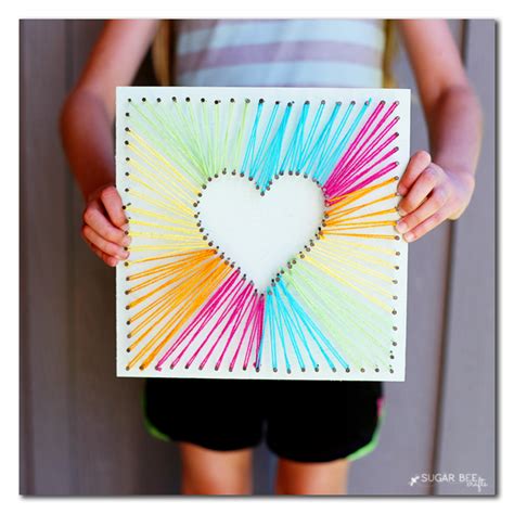 How To Make String Art Beautiful Rainbow Thread Heart Tutorial