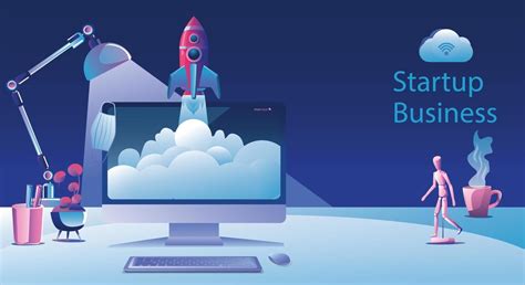 Business Startup Launching Product With Rocket Concept Template And